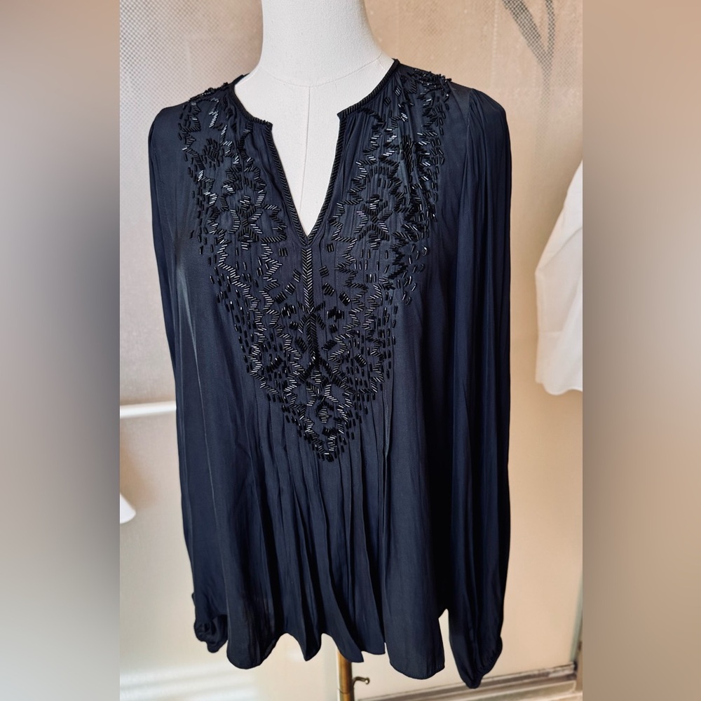 KOBI HALPERIN Keegan Beaded Black Blouse Embellished Top - Picture 4 of 16